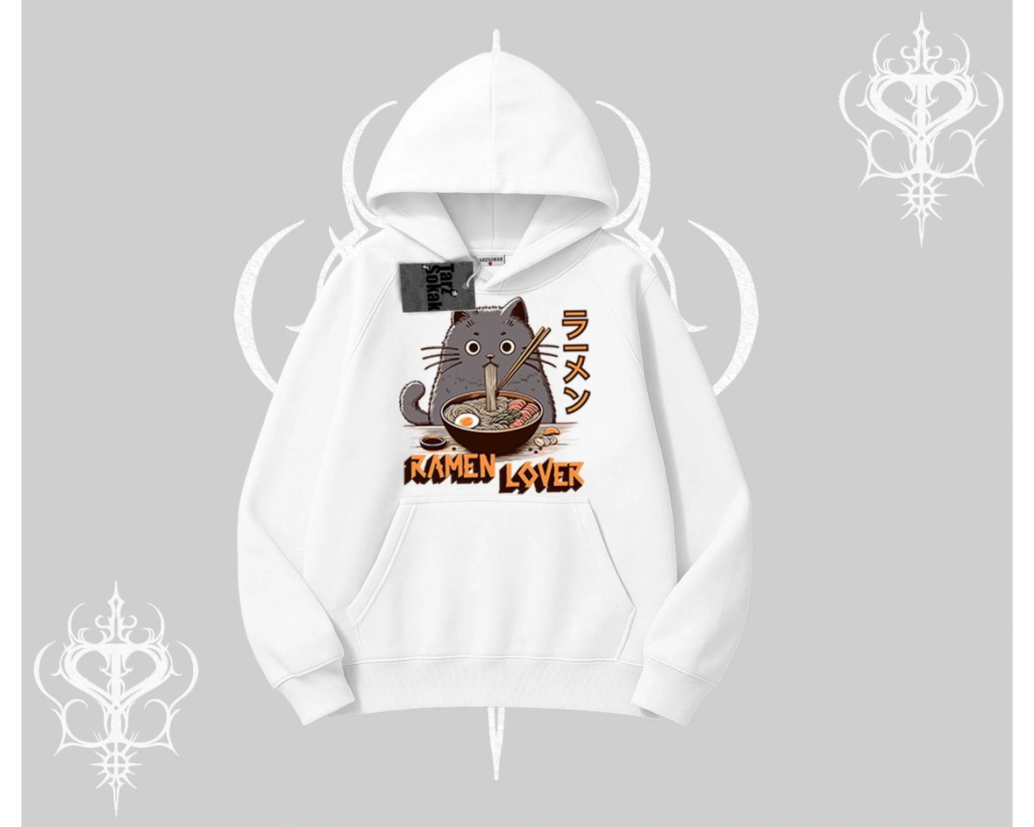 Kapşonlu Sweatshirt Ramen Lover Kedi Anime Baskılı