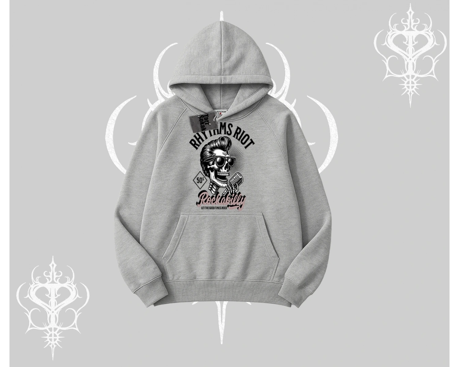 Kapşonlu Sweatshirt Rhythms Riot Vintage Rockabilly Skull Street Aesthetic