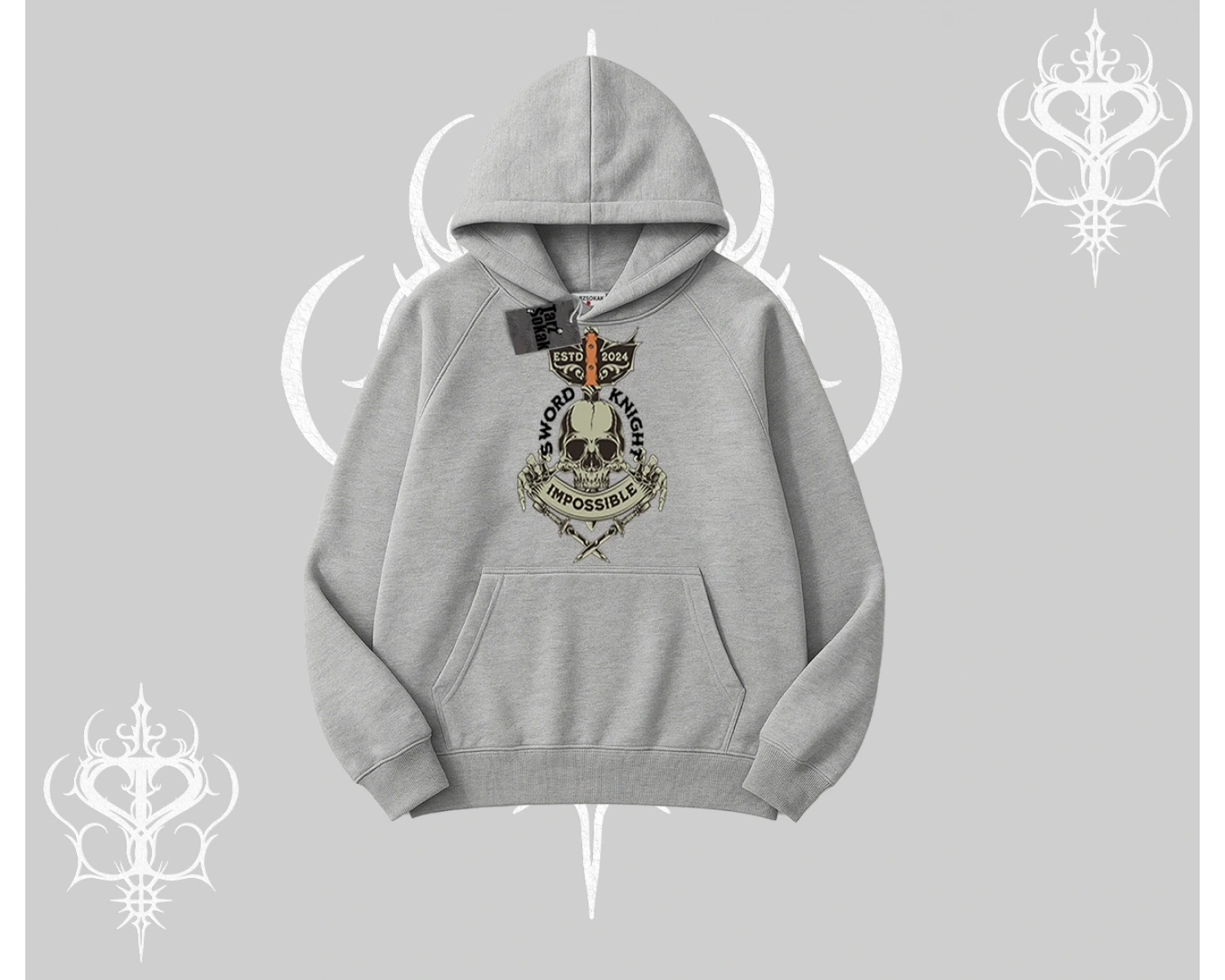 Kapşonlu Sweatshirt Sword Knight Skull Impossible Street Creed