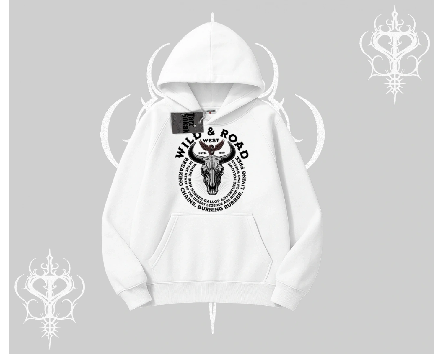 Kapşonlu Sweatshirt Wild & Road Western Skull Biker Street Culture