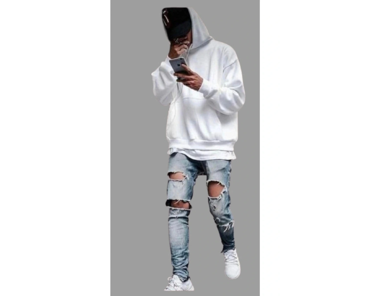 Kapüşonlu Oversize Çok Kalın 4 Iplik Pamuk Yeni Kreasyon Erkek Hoodie Sweatshırt Beyaz