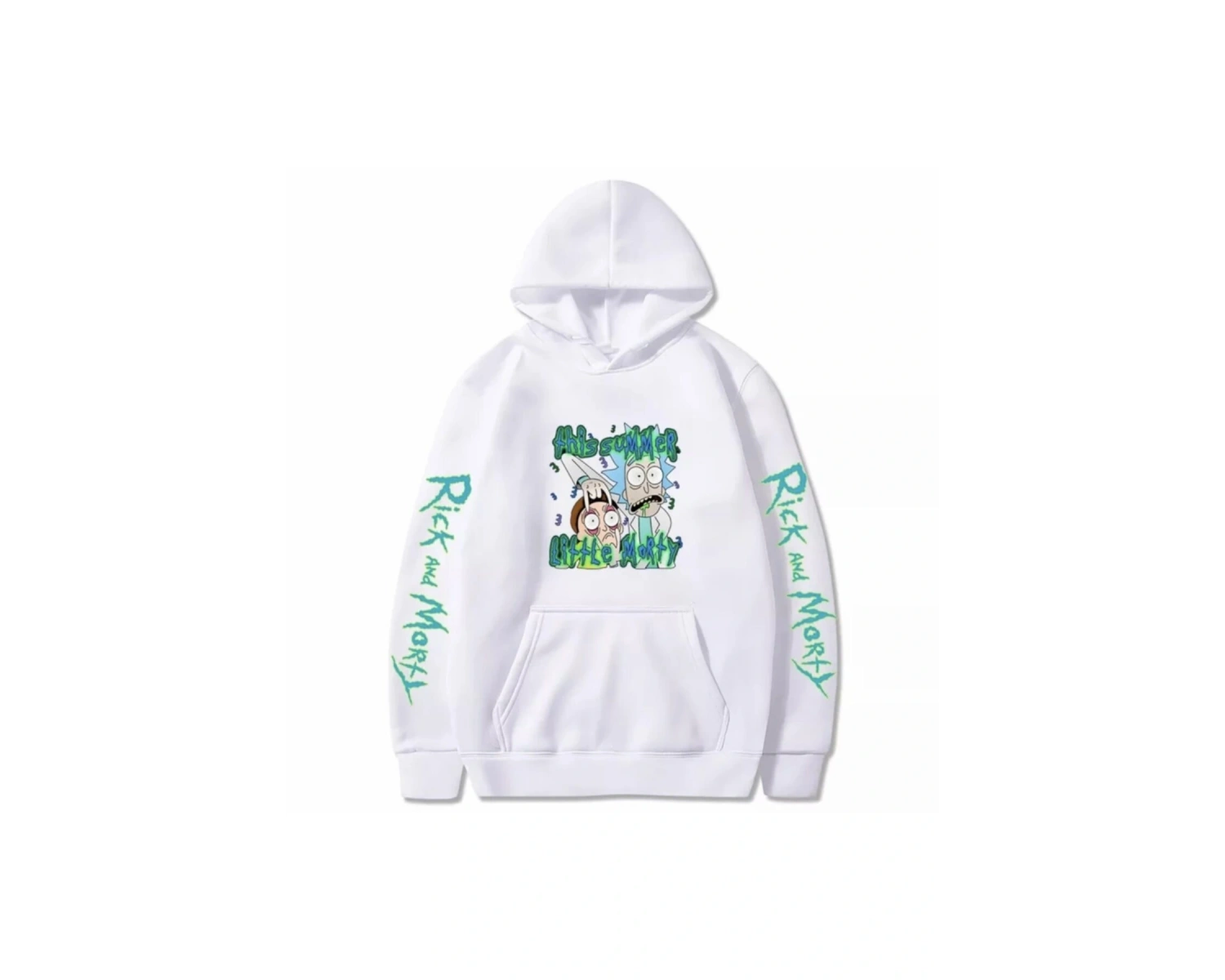 Kapüşonlu Rıck And Morty Göğüs Baskılı Oversize Yeni Stil Erkek Hoodıe-sweatshırt Beyaz
