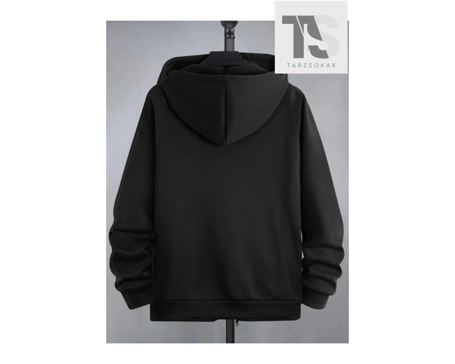 Kapüşonlu Unisex Siyah El Baskılı Fermuarlı