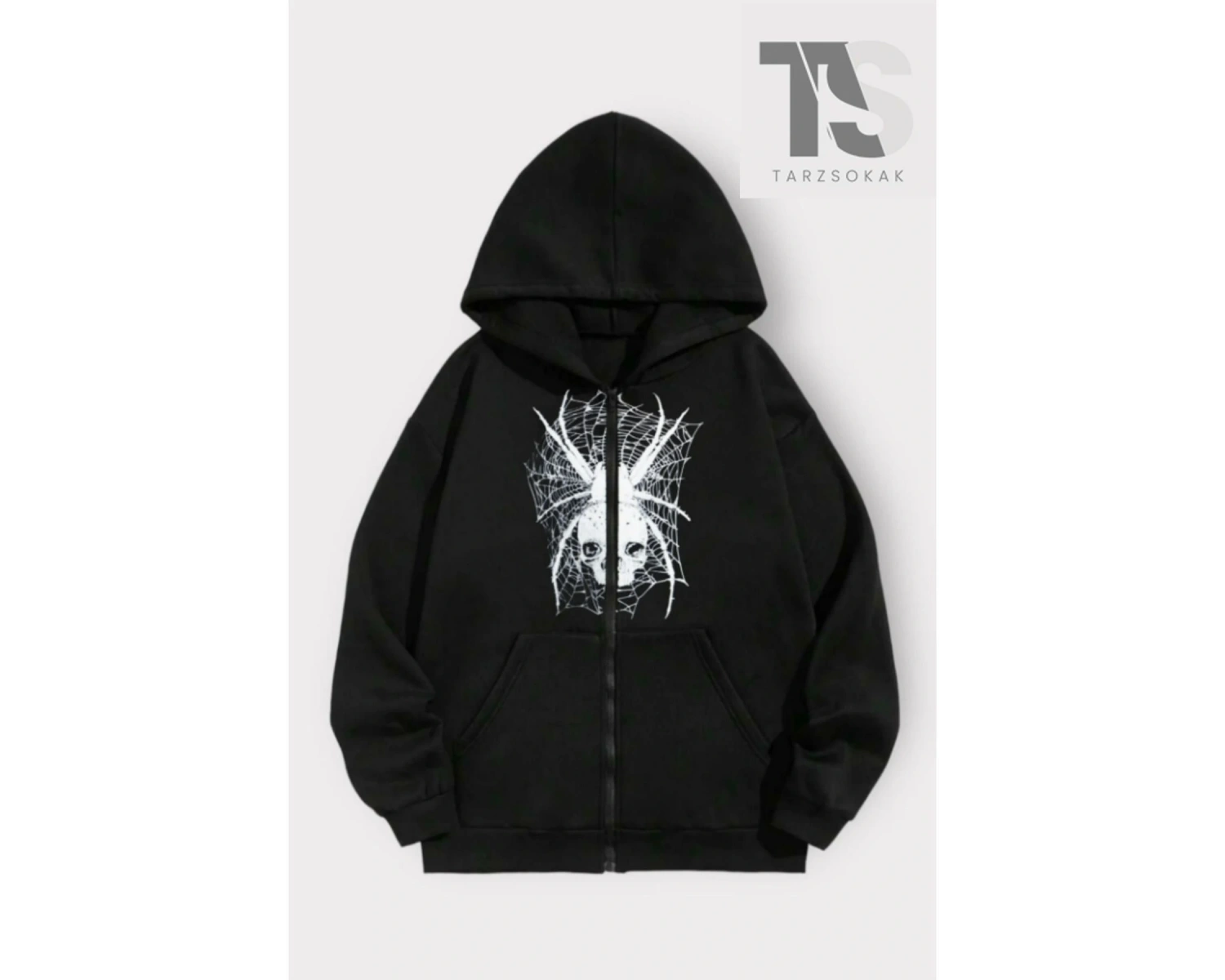 Karadul Ağ Desen Sweatshirt Fermuarlı Hırka