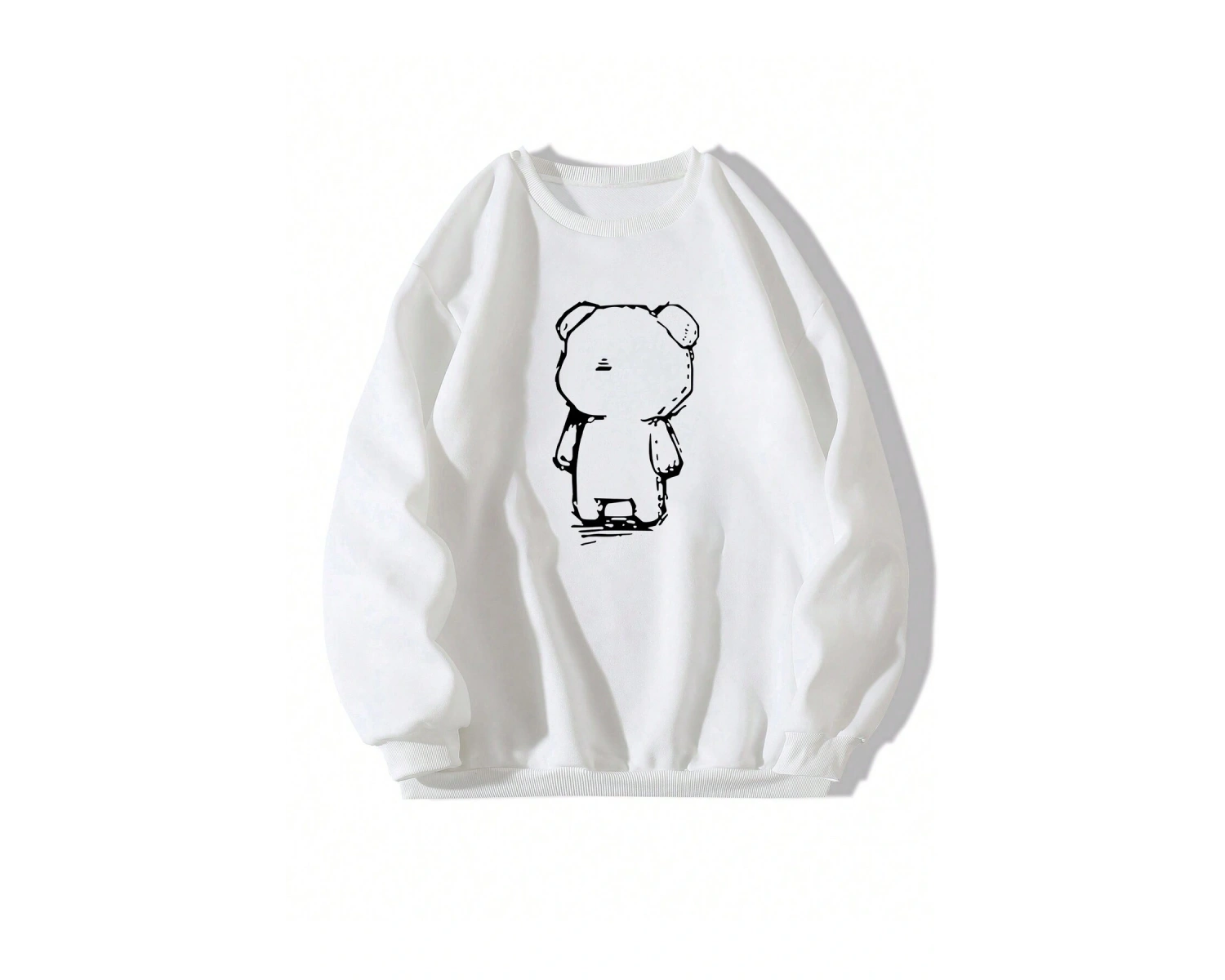 Karikatür Ayı Desenli Damla Sweat Beyaz