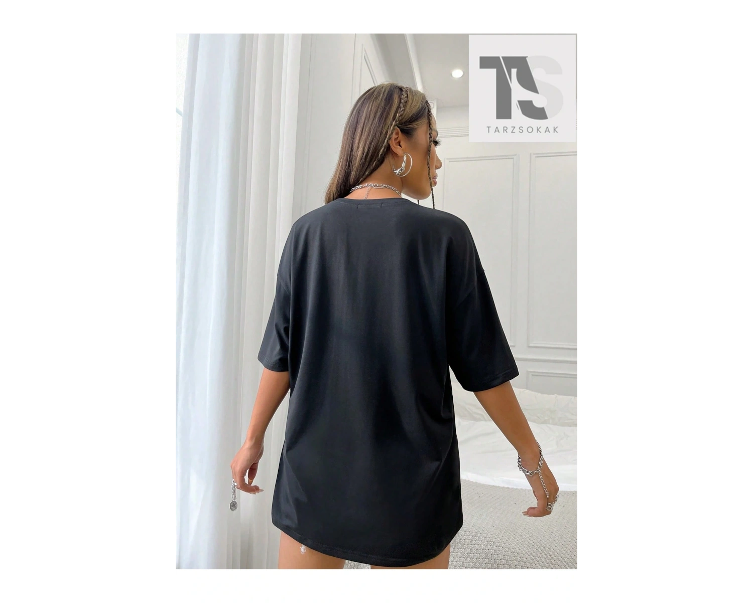 Karikatür Ayı ve Mektup Baskı Bol Kesim Kadın Tişört