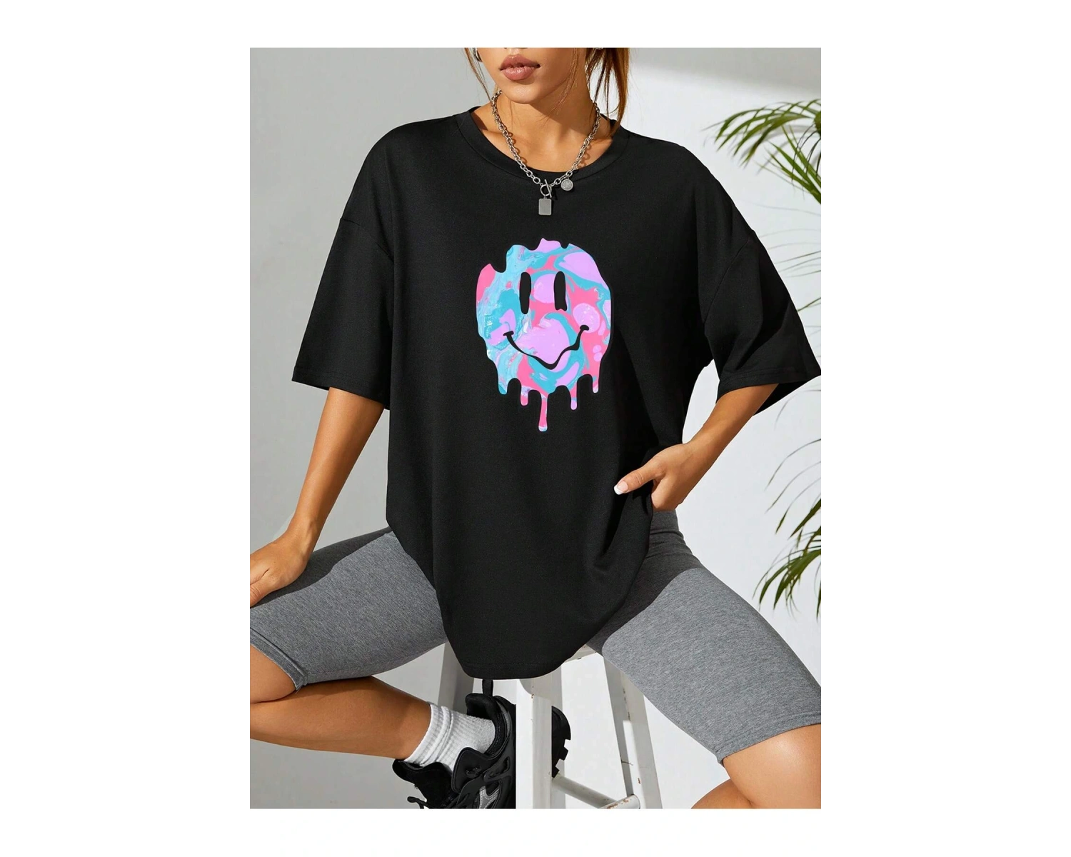 Karikatür Grafik Damla Omuz Tişörtü