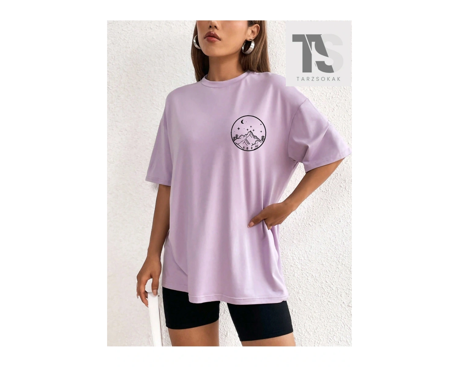 Karikatür Grafik Damla Omuz Tişörtü