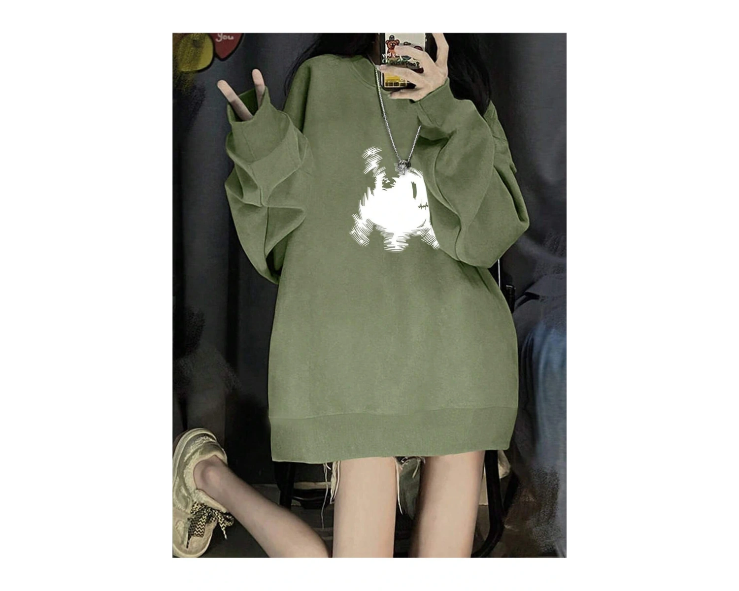 Karikatür Grafik Damla Sweat Yeşil