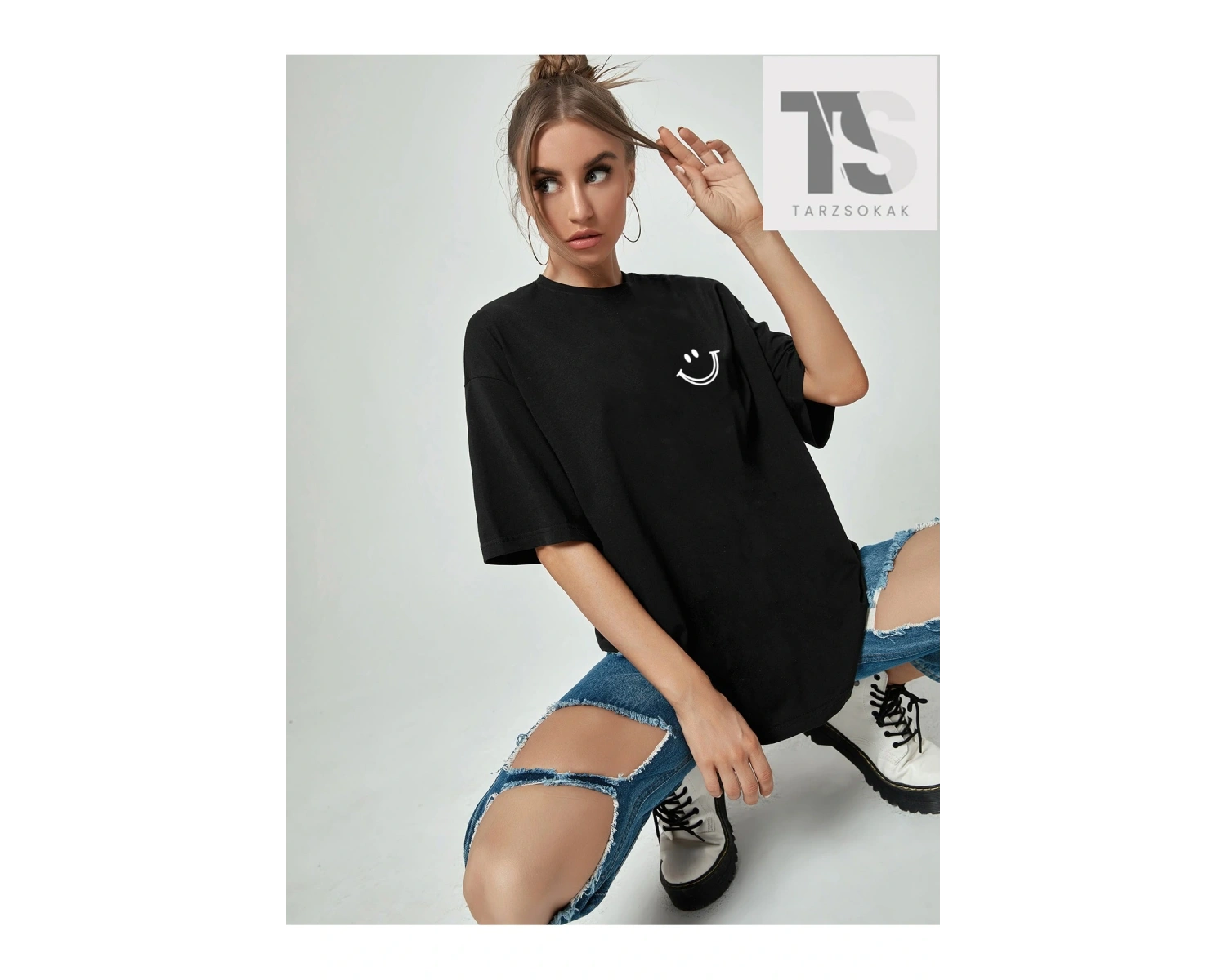 Karikatür Grafik Düşük Omuz Büyük Boy Tişört