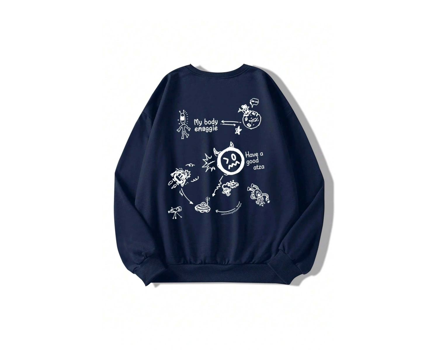 Karikatür & Harf Grafik Düşük Omuz Oversize Sweat Lacivert