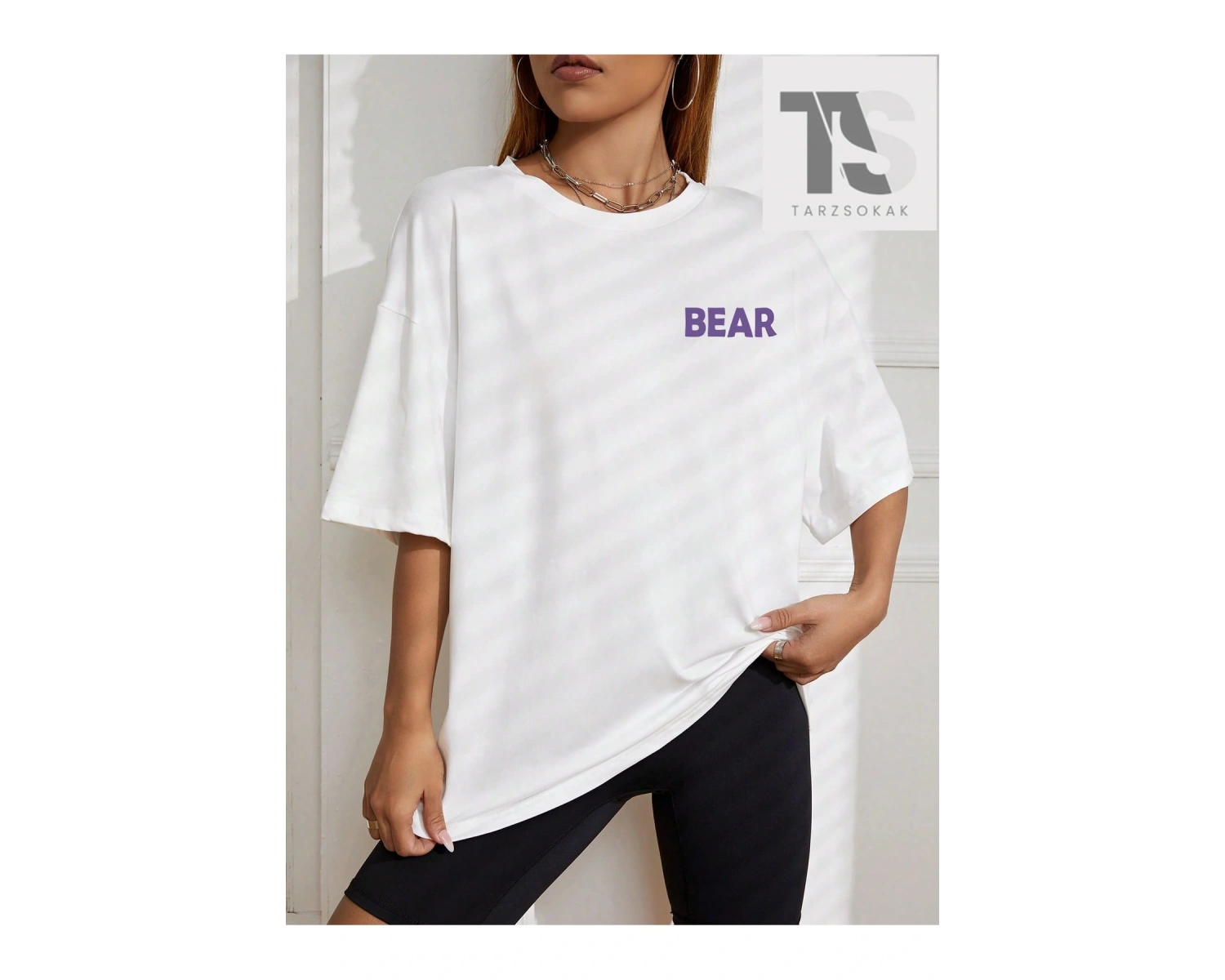 Karikatür & Harf Grafik Düşük Omuz Oversize Tişört