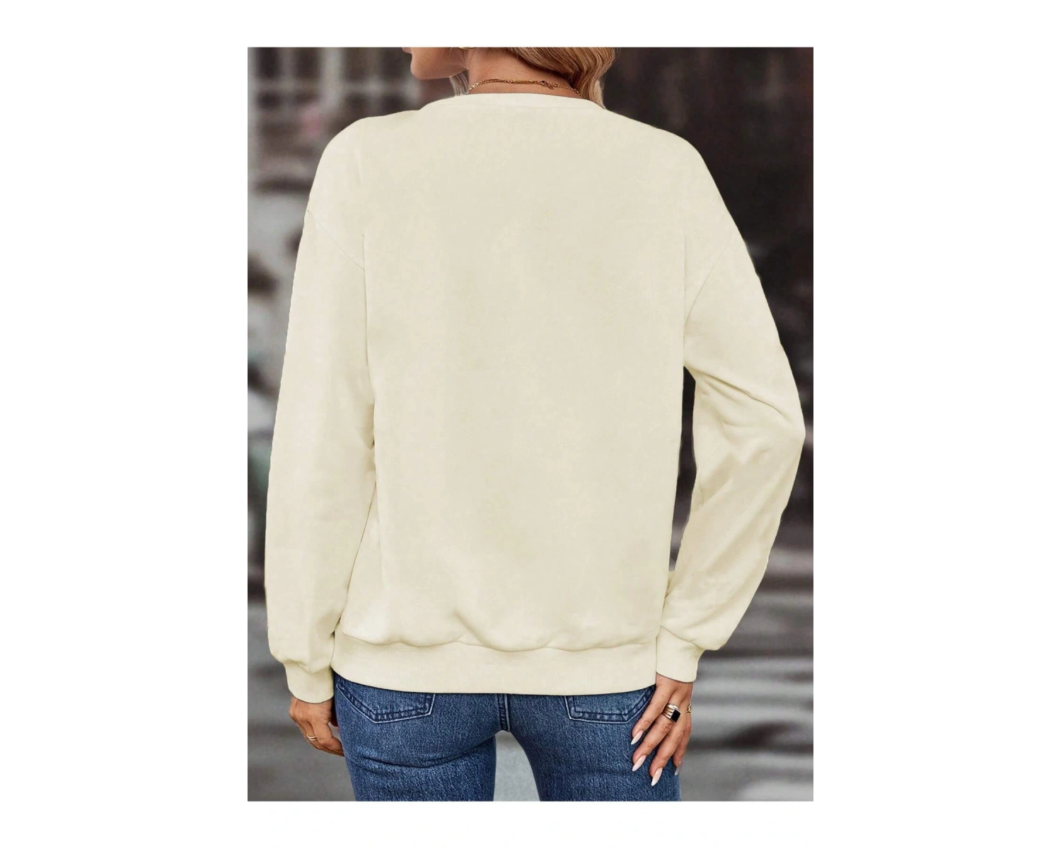 Karikatür & Harf Grafikli Damla Omuzlu Kazak Bej