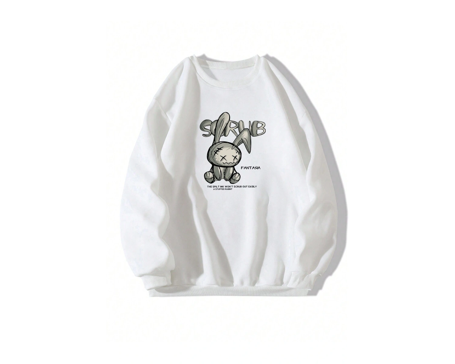 Karikatür & Slogan Grafikli Düşük Omuz Oversize Sweat Beyaz