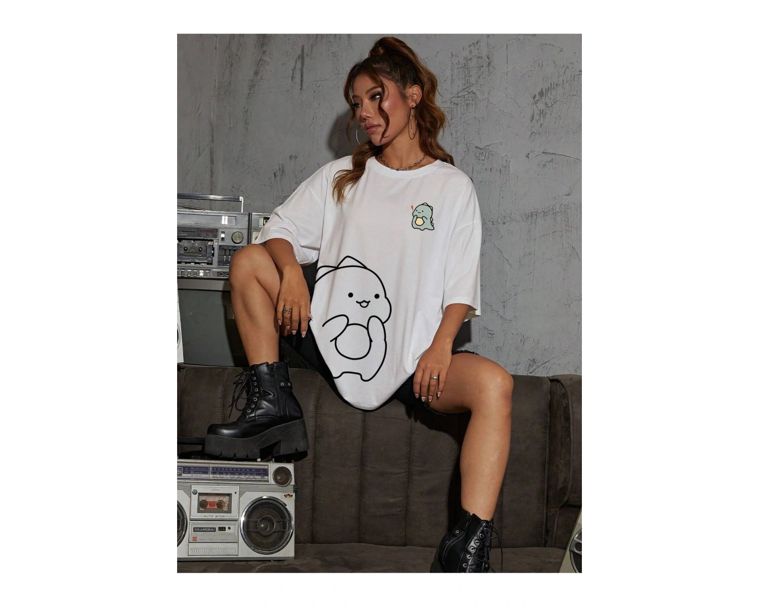 Karikatür ve Grafik tasarım Oversize T-shirt Cartoon/Letter serisi kod140