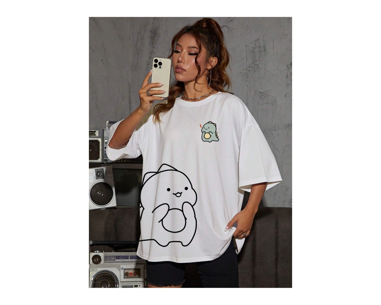 Karikatür ve Grafik tasarım Oversize T-shirt Cartoon/Letter serisi kod140