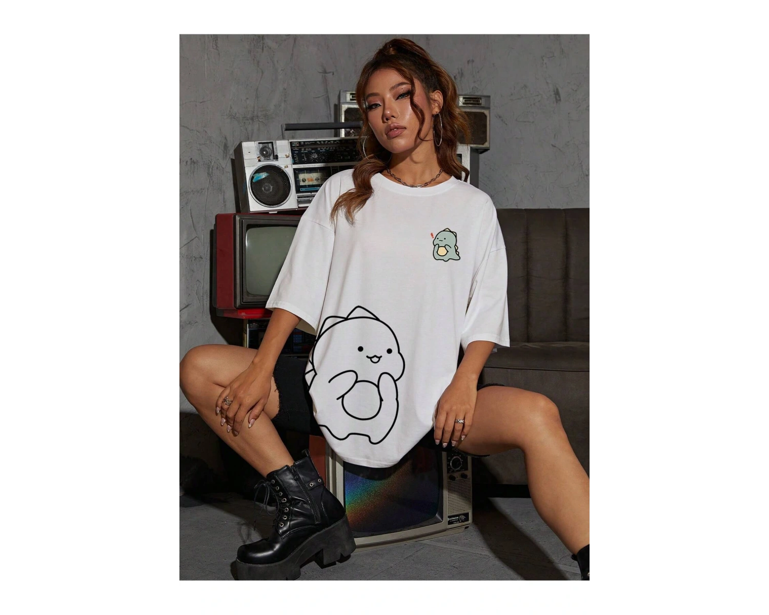 Karikatür ve Grafik tasarım Oversize T-shirt Cartoon/Letter serisi kod140