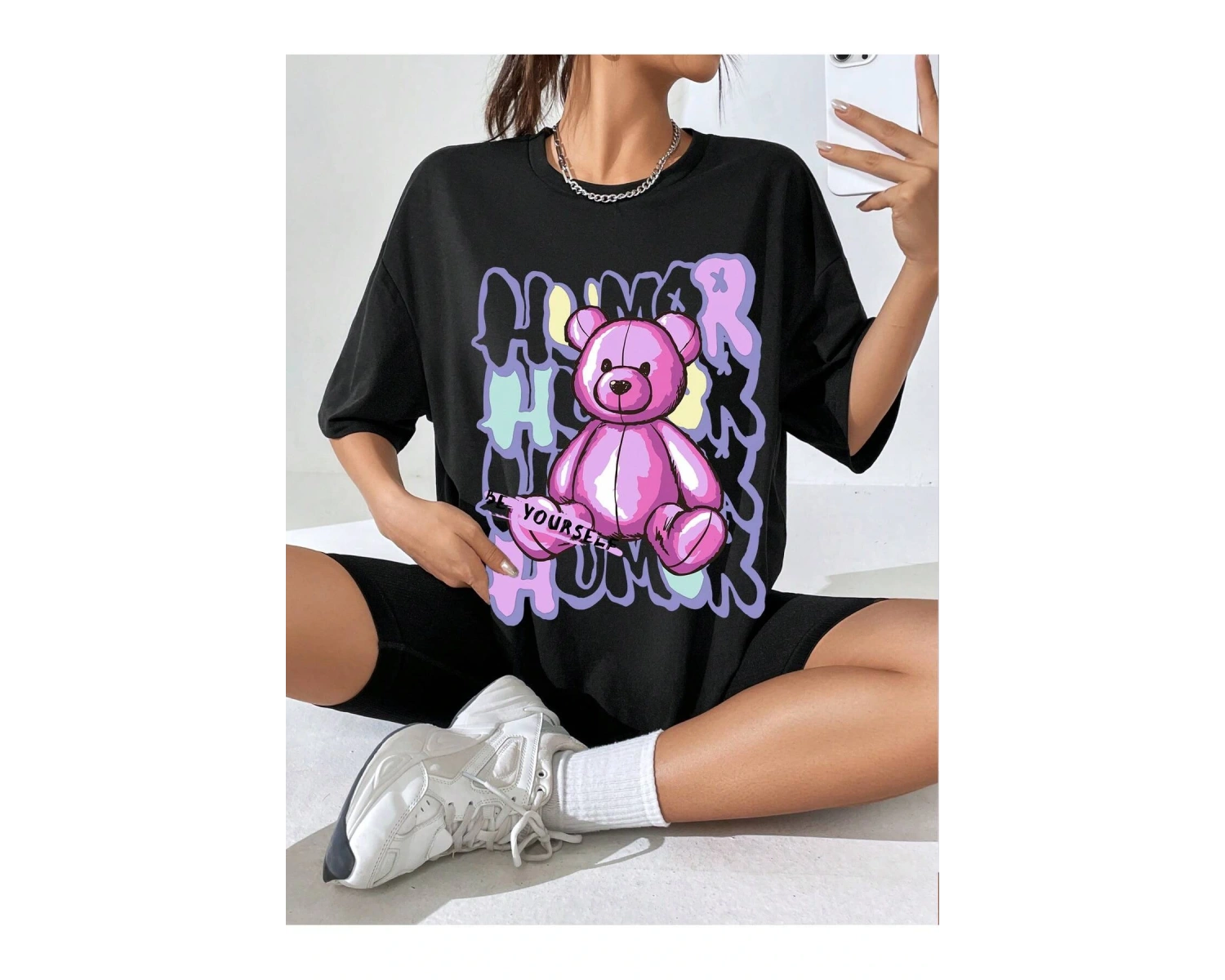 Karikatür ve Grafik tasarım Oversize T-shirt Cartoon/Letter serisi kod759