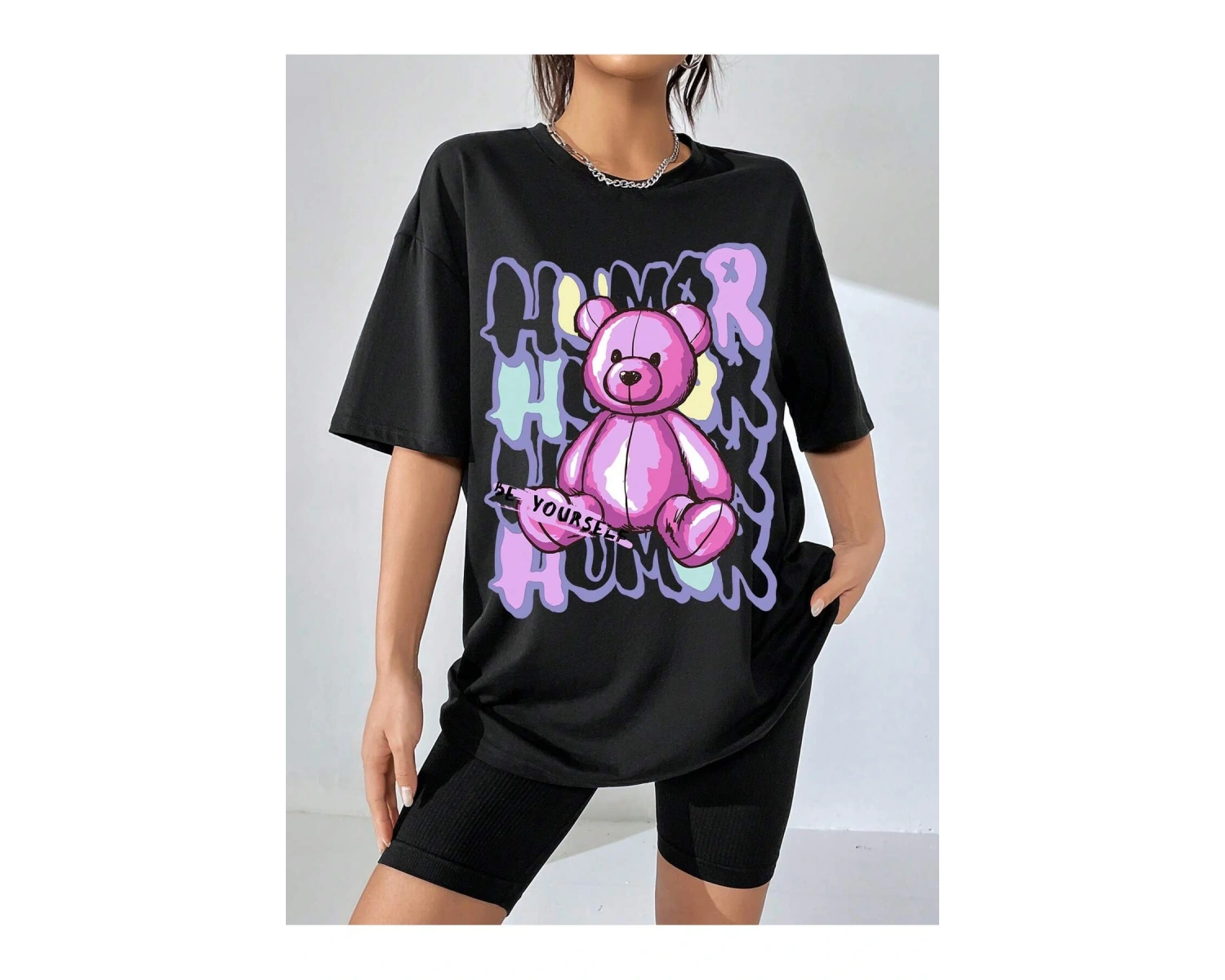 Karikatür ve Grafik tasarım Oversize T-shirt Cartoon/Letter serisi kod759