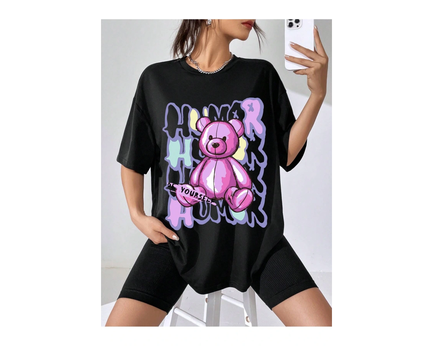 Karikatür ve Grafik tasarım Oversize T-shirt Cartoon/Letter serisi kod759