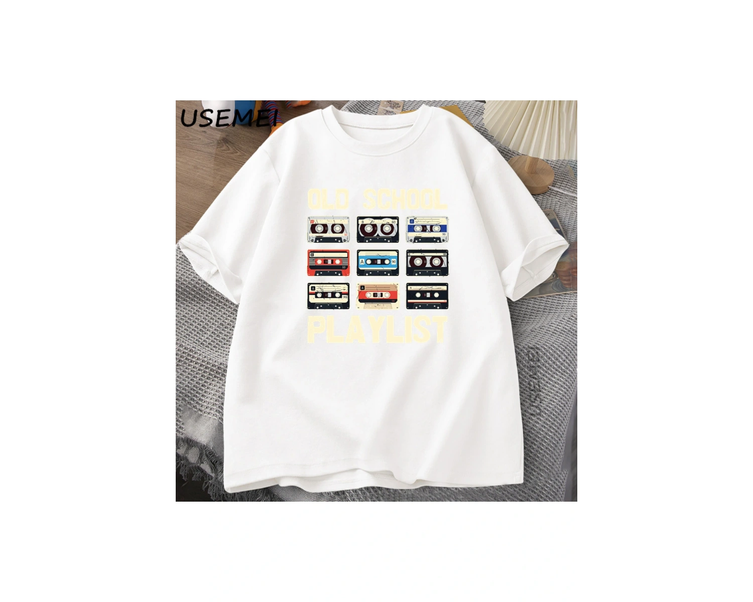 Kaset Müzik Eski Okul T-shirt Çalma Listesi Dijital Tshirt Pamuk Kısa Kollu Yuvarlak Boyun Te 2892
