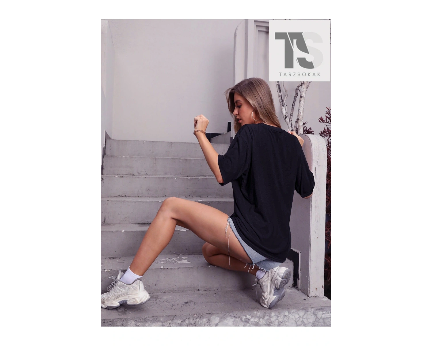 Katı Damla Omuz Tişörtü