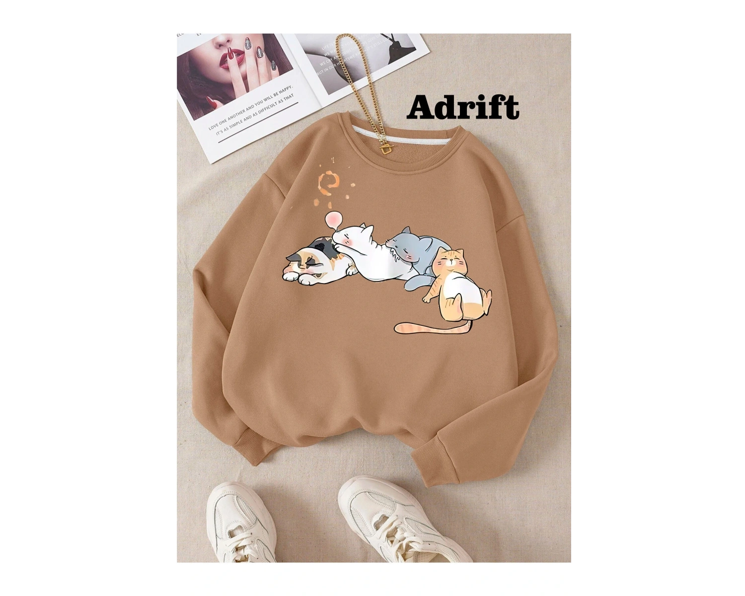 Kawai Cat Köstebek Sokak Trend Tasarım Harajuku/Gotik Bej