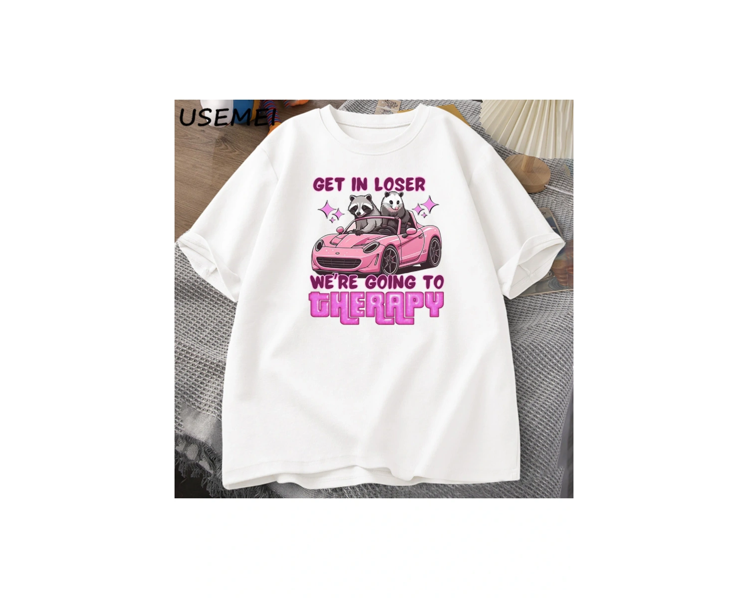 Kaybeden olsun biz gidiyor terapi rakun komik T Shirt Trendy Y2k zihinsel sağlık T Shirt erke 3046