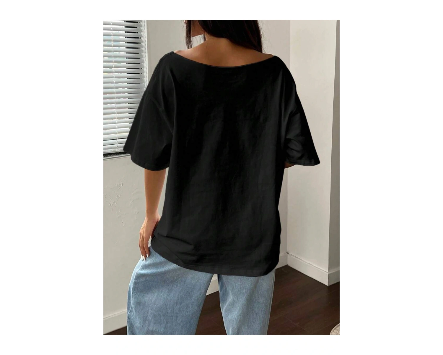 Kayık Yaka 76 Baskılı Oversize %100 Pamuk