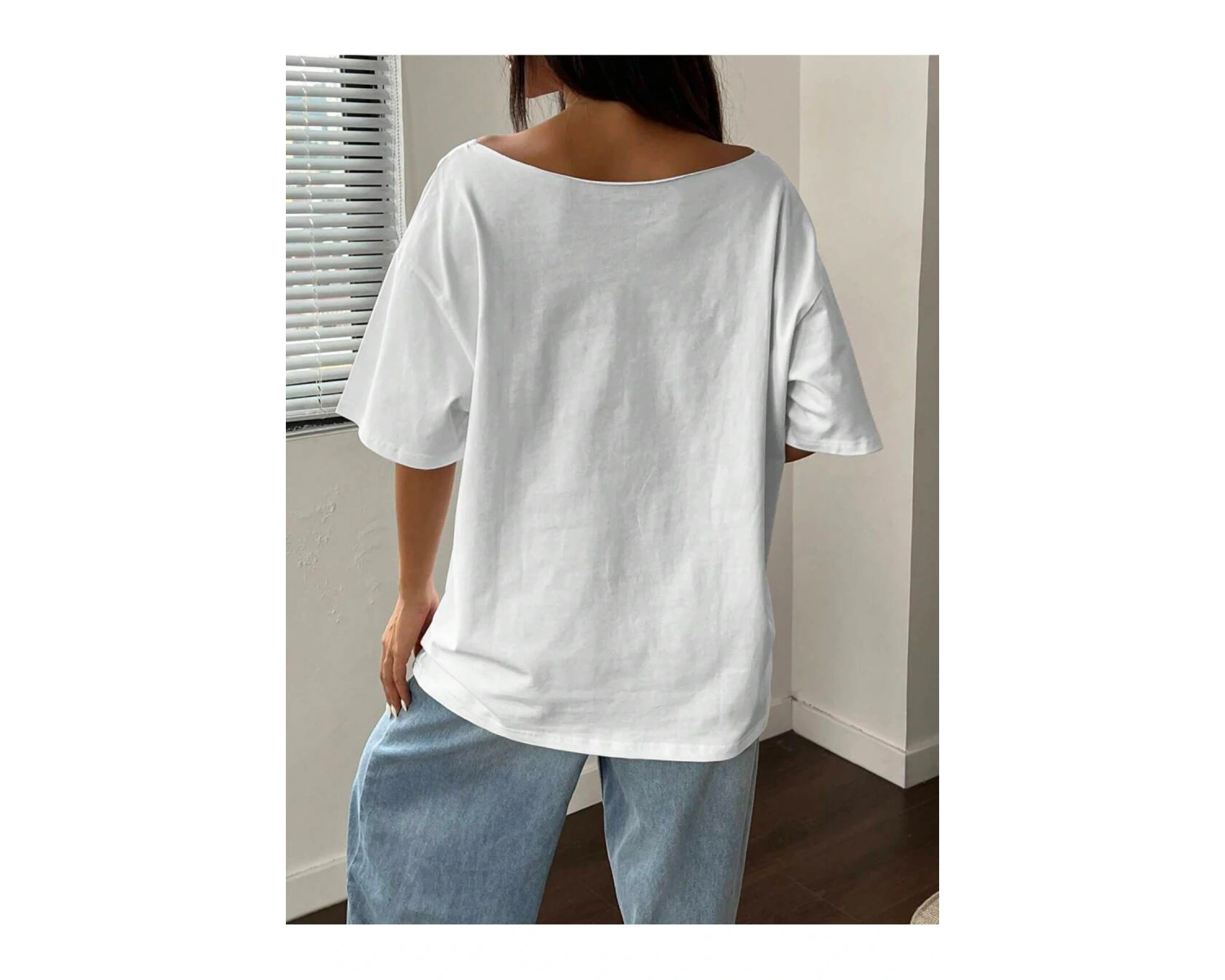 Kayık Yaka 76 Baskılı Oversize %100 Pamuk