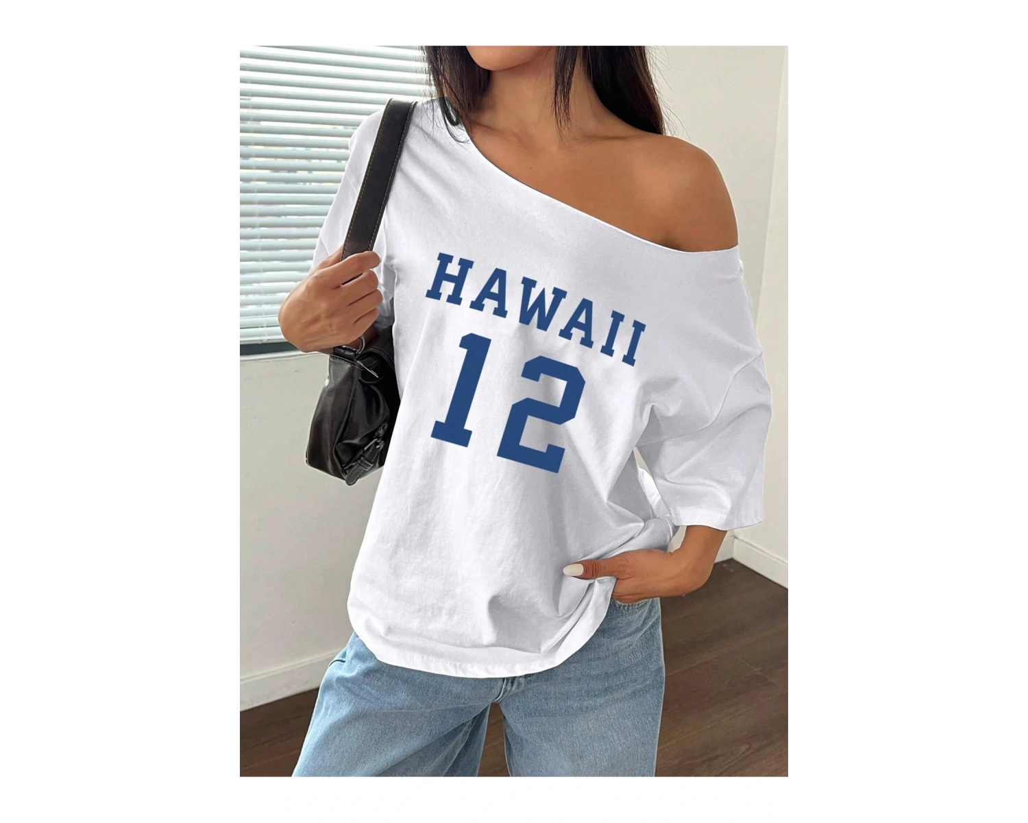 Kayık Yaka Hawaii Baskılı Oversize %100 Pamuk