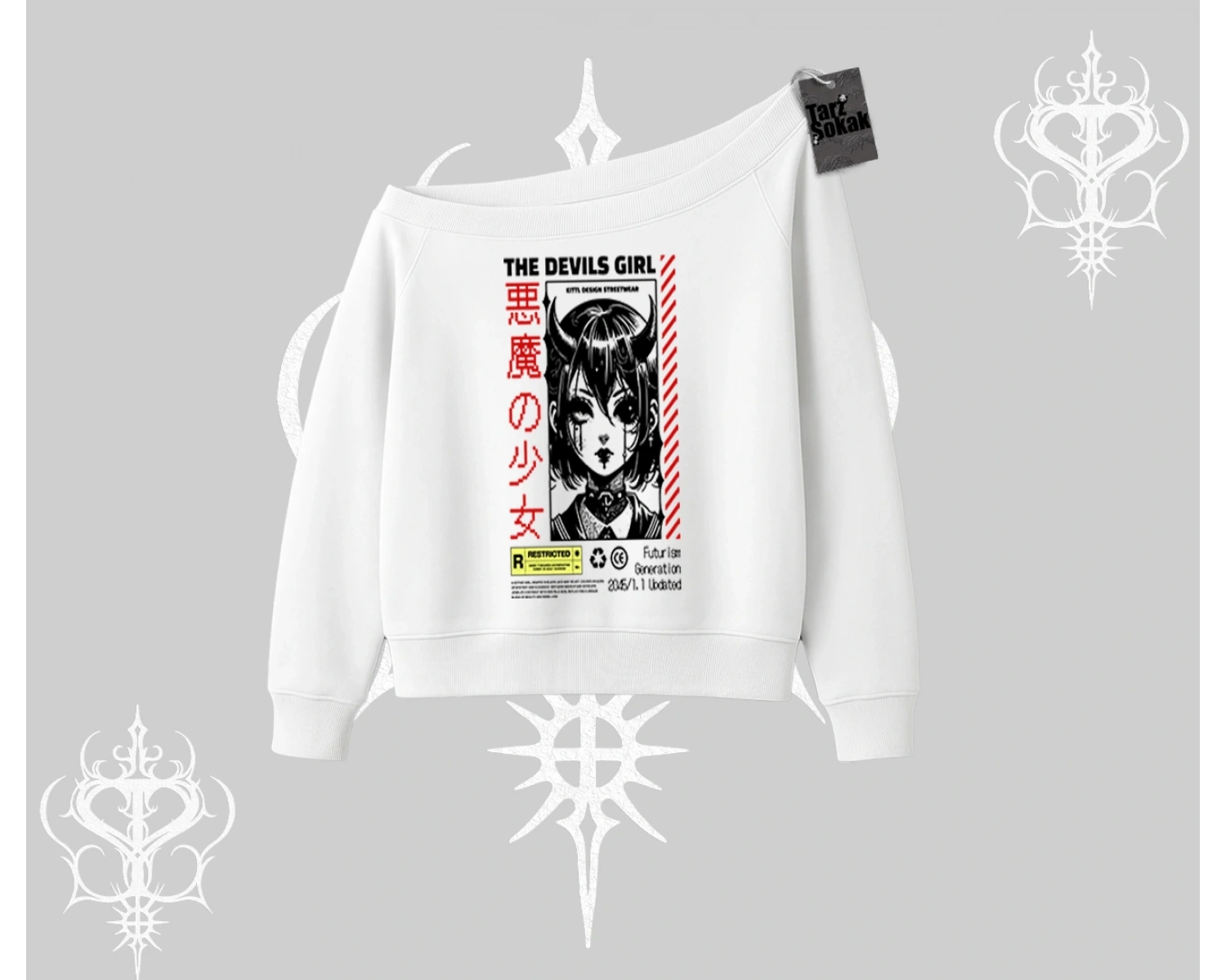 Kayık Yaka Sweatshirt Anime Devils Girl Japanese Style Baskılı