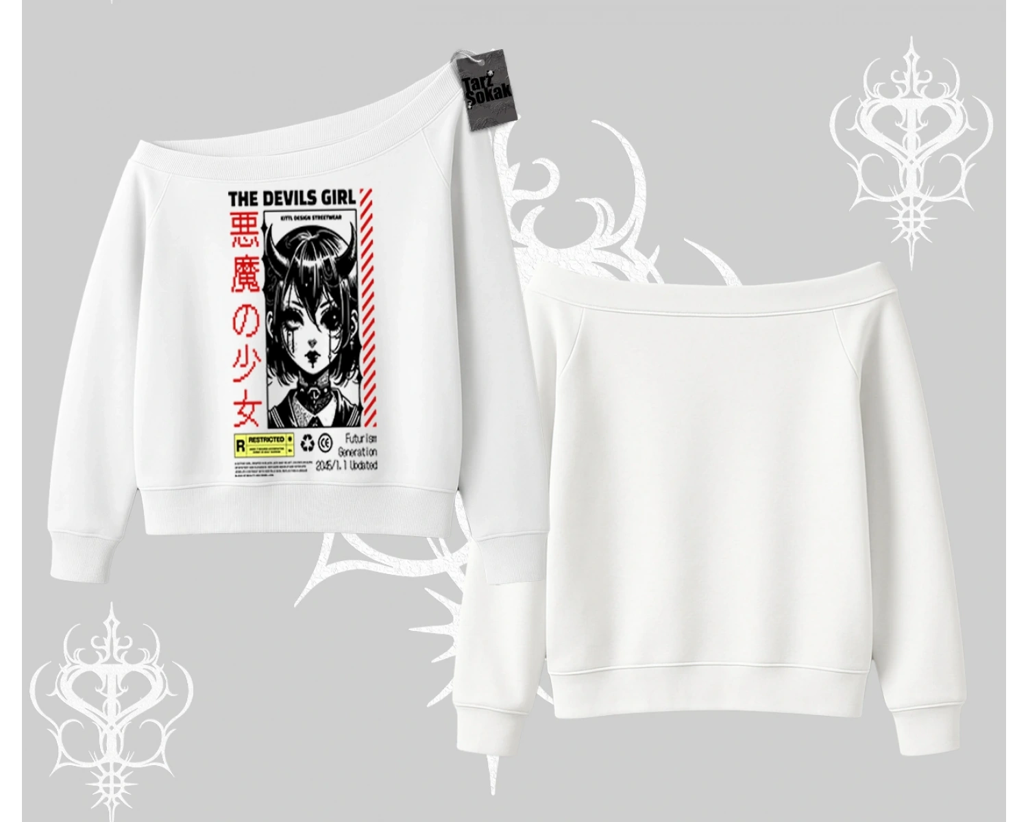 Kayık Yaka Sweatshirt Anime Devils Girl Japanese Style Baskılı