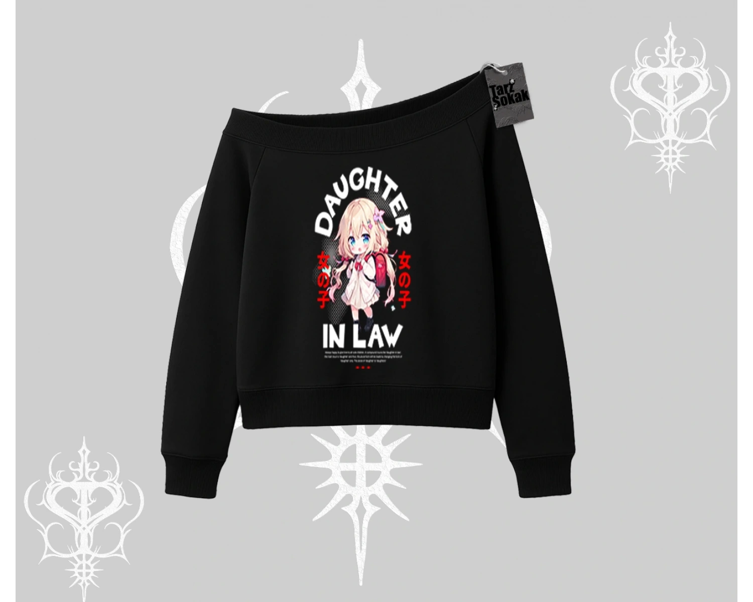 Kayık Yaka Sweatshirt Anime Girl Daughter In Law Baskılı