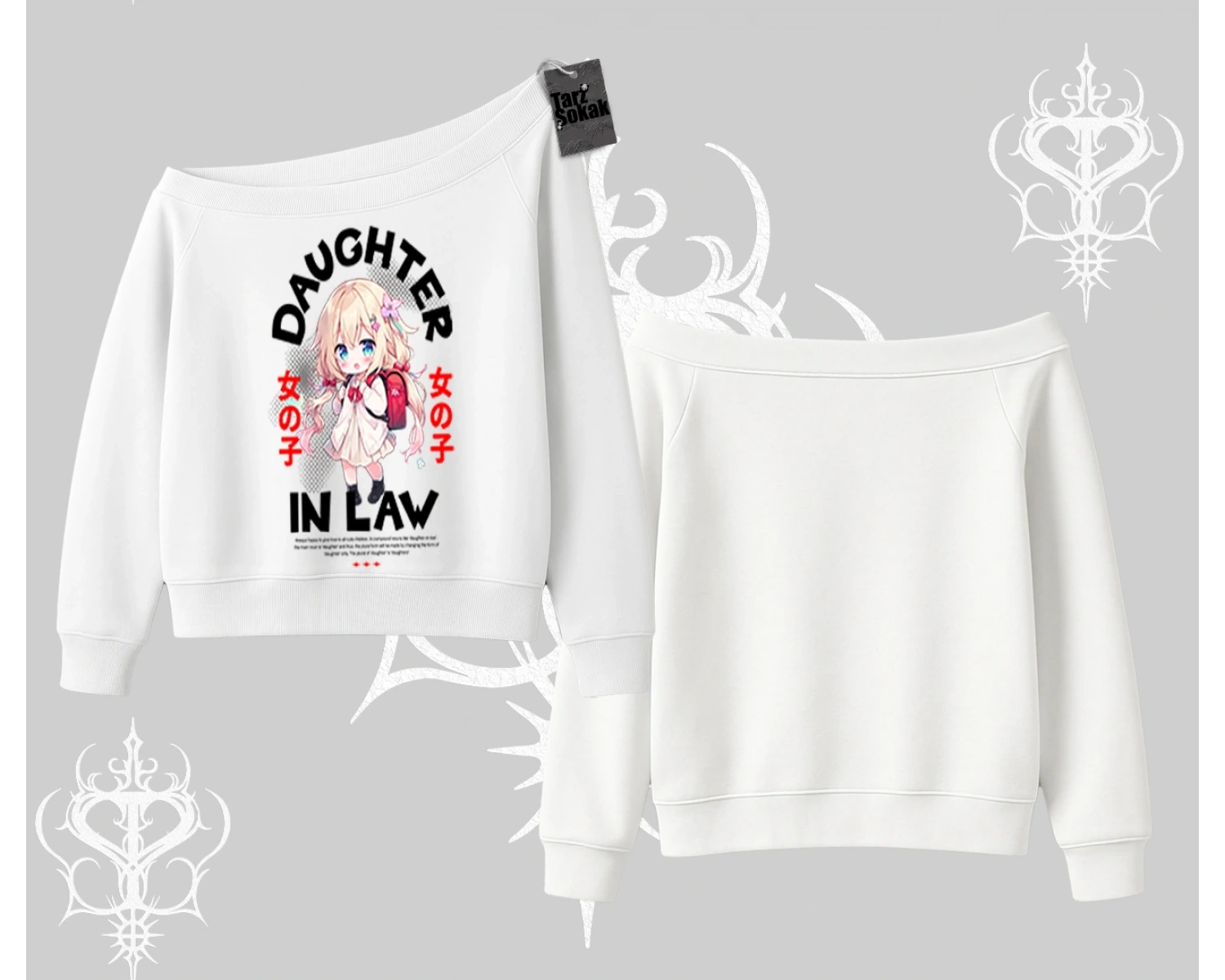 Kayık Yaka Sweatshirt Anime Girl Daughter In Law Baskılı