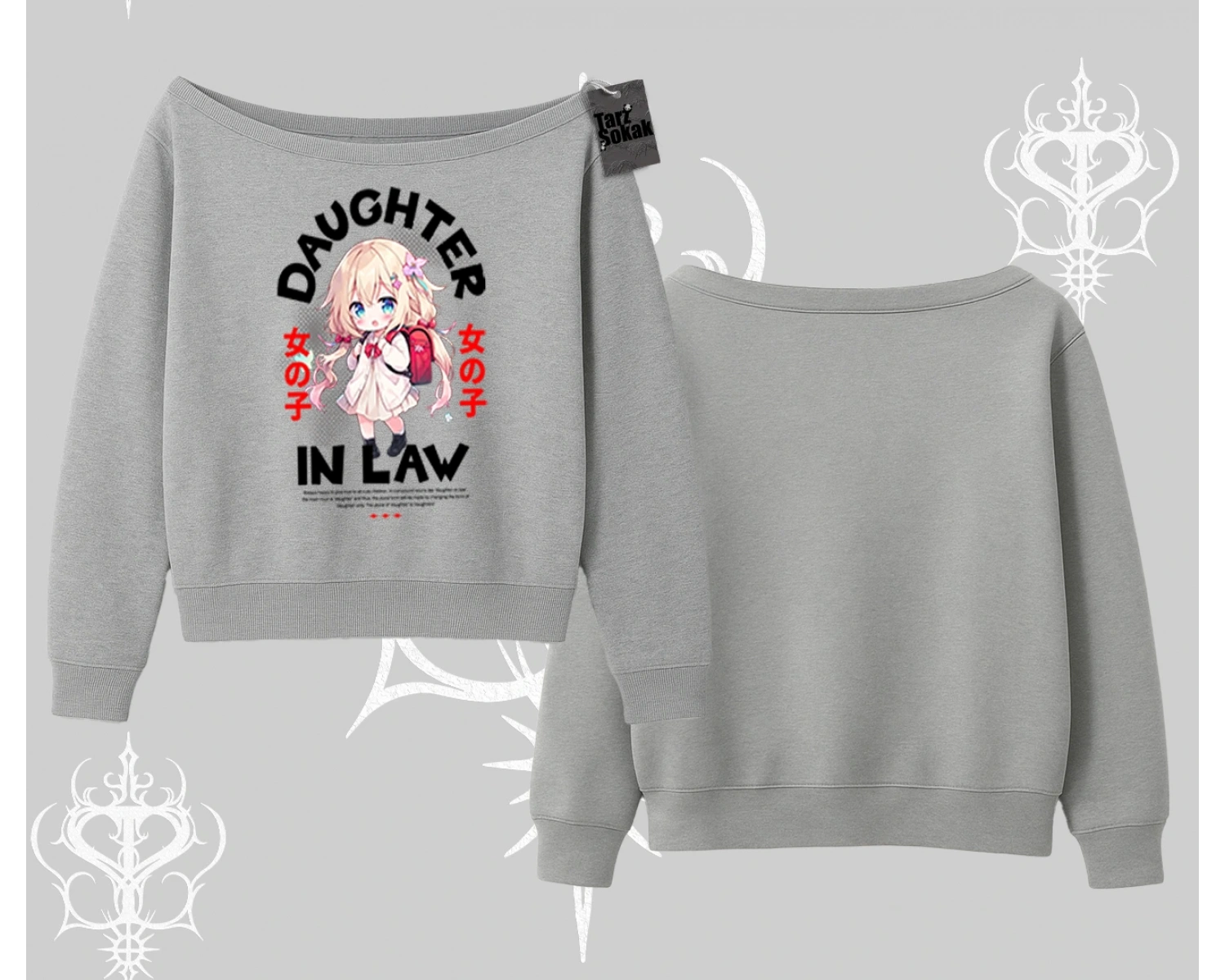 Kayık Yaka Sweatshirt Anime Girl Daughter In Law Baskılı