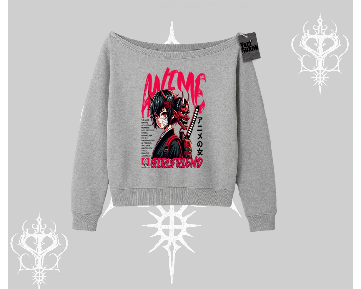 Kayık Yaka Sweatshirt Anime Girlfriend Kırmızı