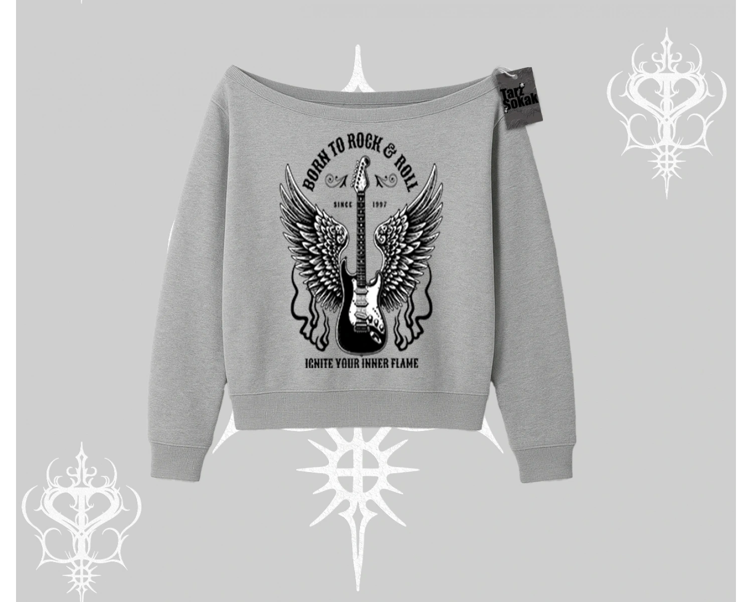 Kayık Yaka Sweatshirt Born to Rock Eternal Flame Legacy