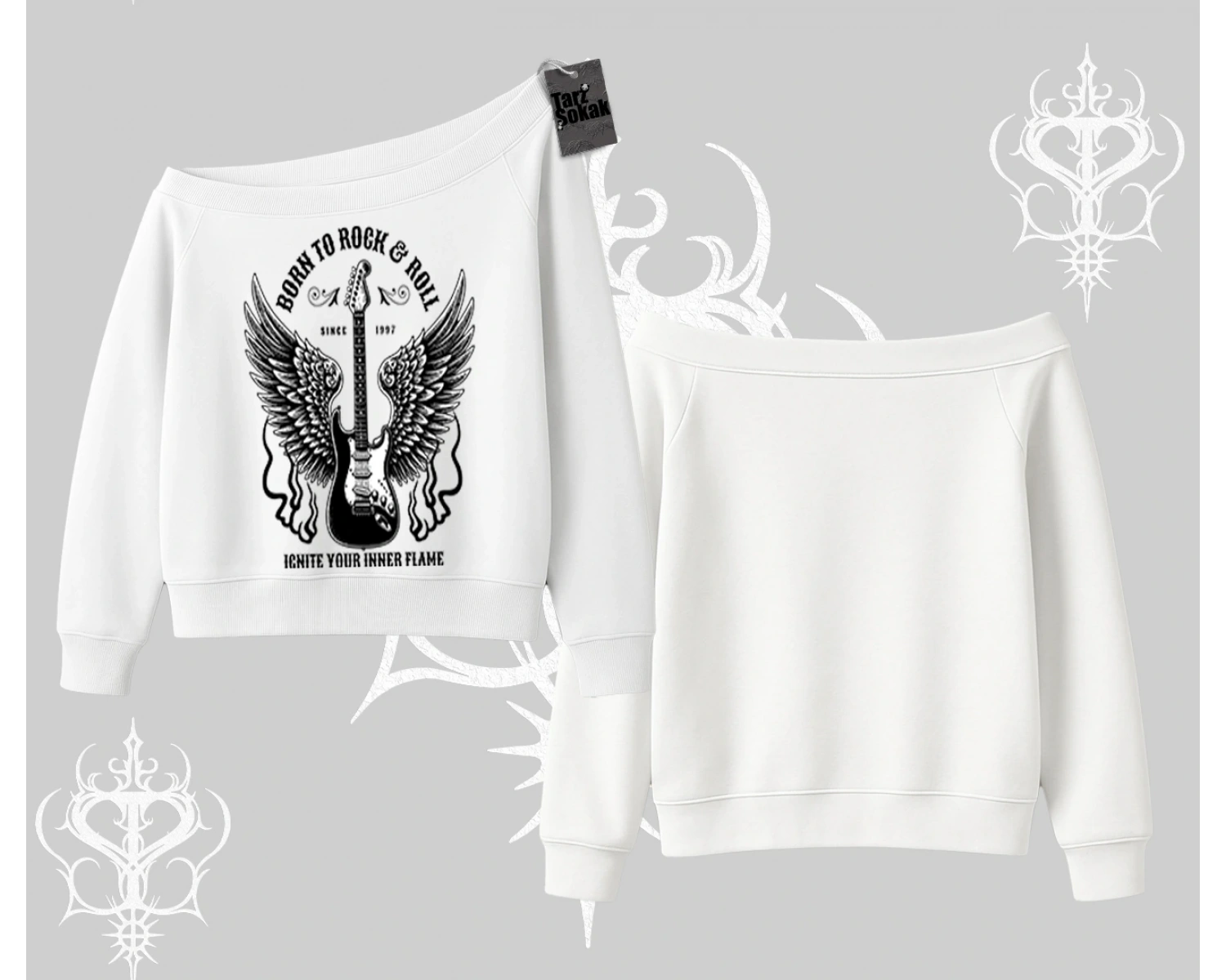 Kayık Yaka Sweatshirt Born to Rock Eternal Flame Legacy