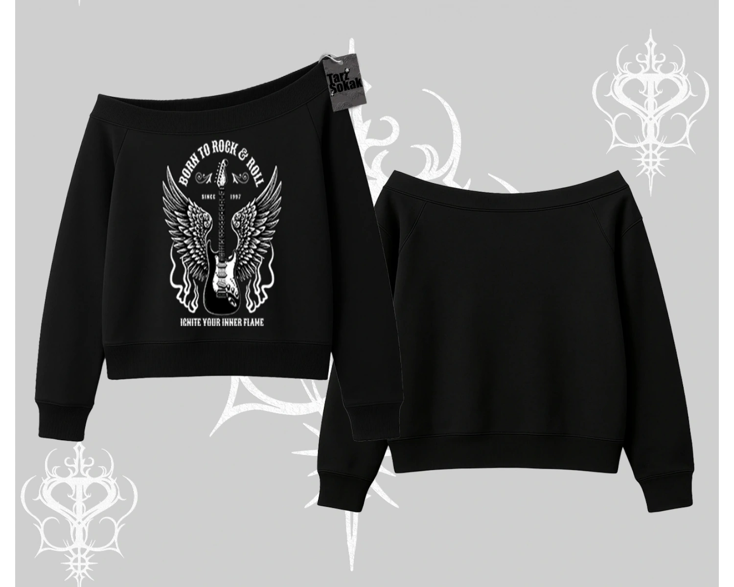 Kayık Yaka Sweatshirt Born to Rock Eternal Flame Legacy