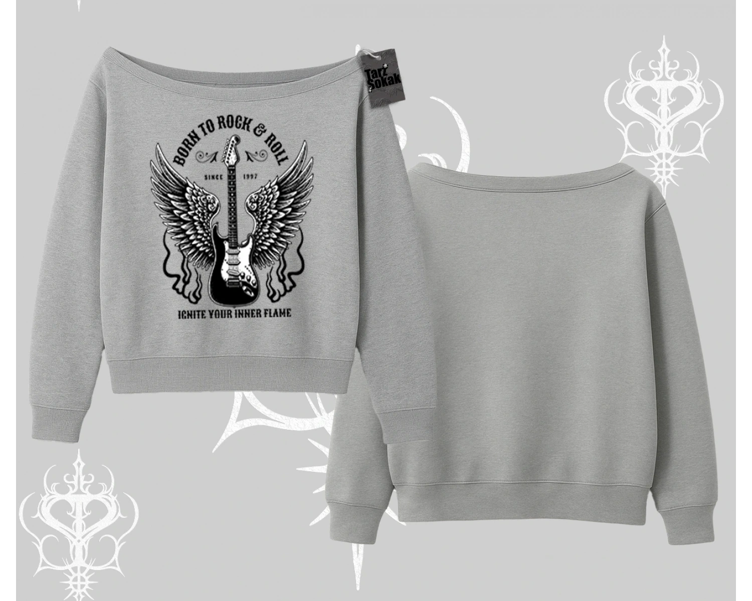 Kayık Yaka Sweatshirt Born to Rock Eternal Flame Legacy