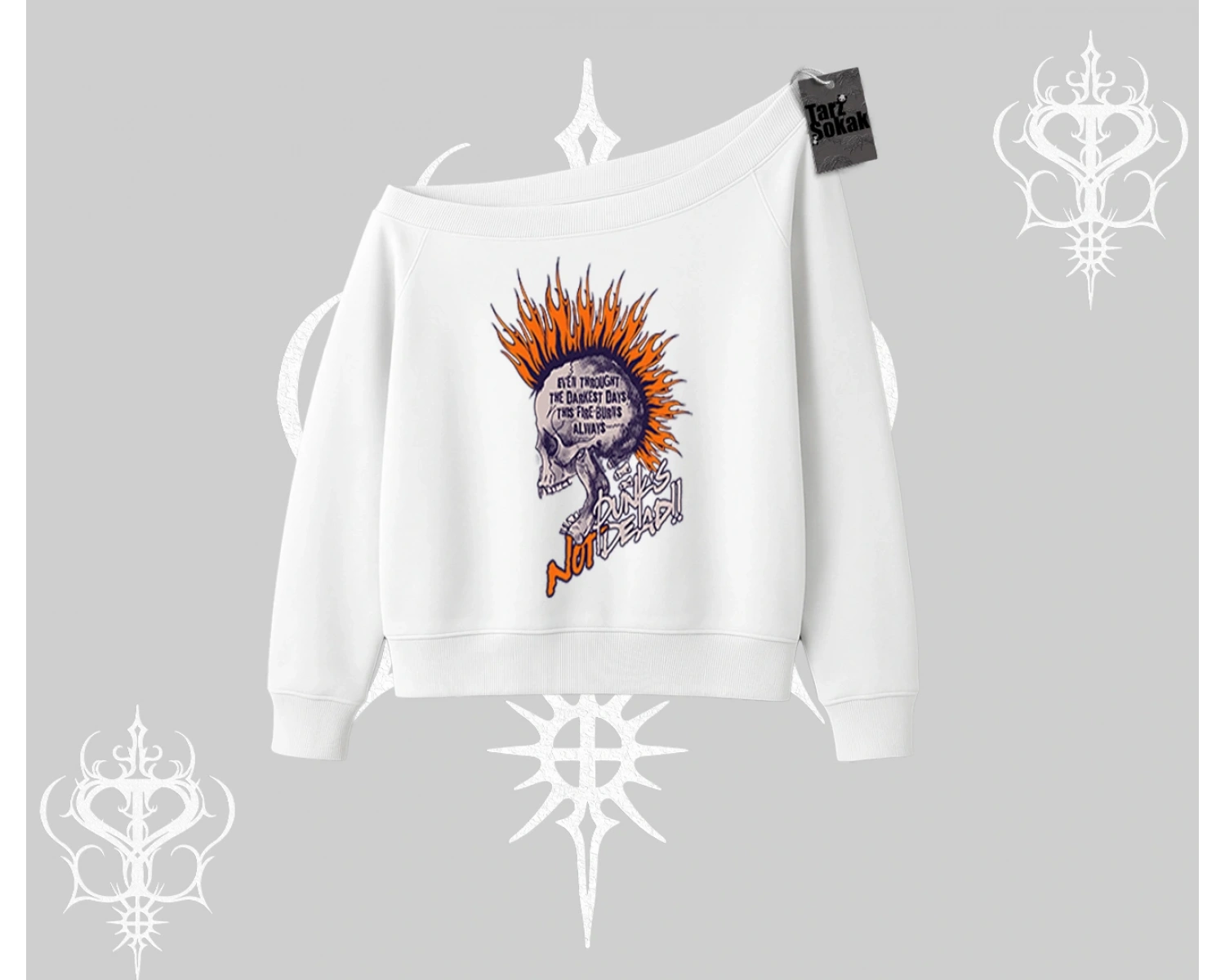 Kayık Yaka Sweatshirt Burning Skull Rebel Street Anthem