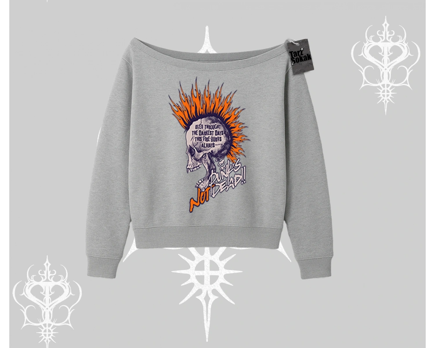 Kayık Yaka Sweatshirt Burning Skull Rebel Street Anthem