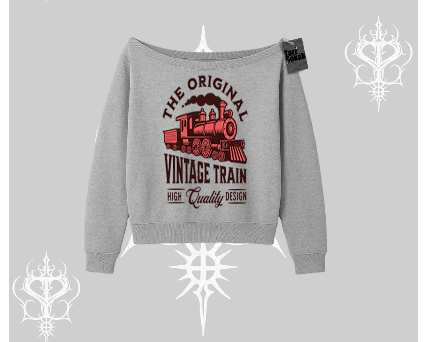 Kayık Yaka Sweatshirt Classic Railroad Vintage Train Street Aesthetic