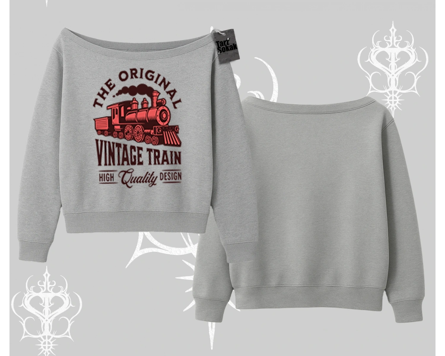 Kayık Yaka Sweatshirt Classic Railroad Vintage Train Street Aesthetic