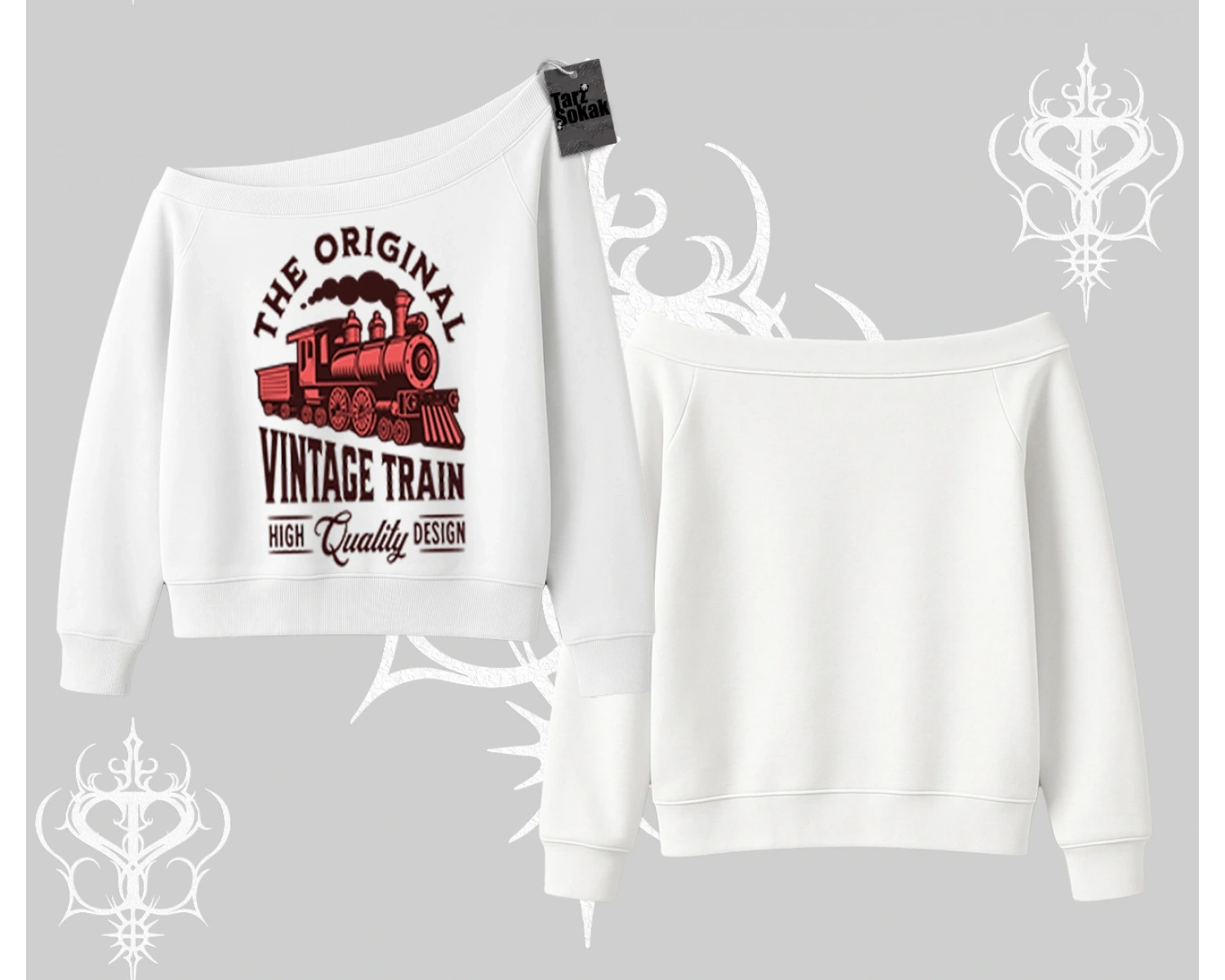 Kayık Yaka Sweatshirt Classic Railroad Vintage Train Street Aesthetic