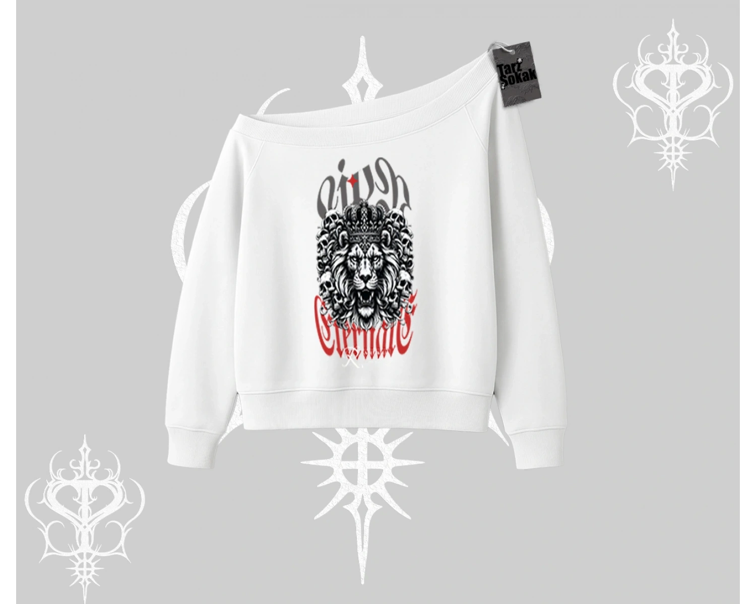 Kayık Yaka Sweatshirt Crowned Lion Rock Authority Myth