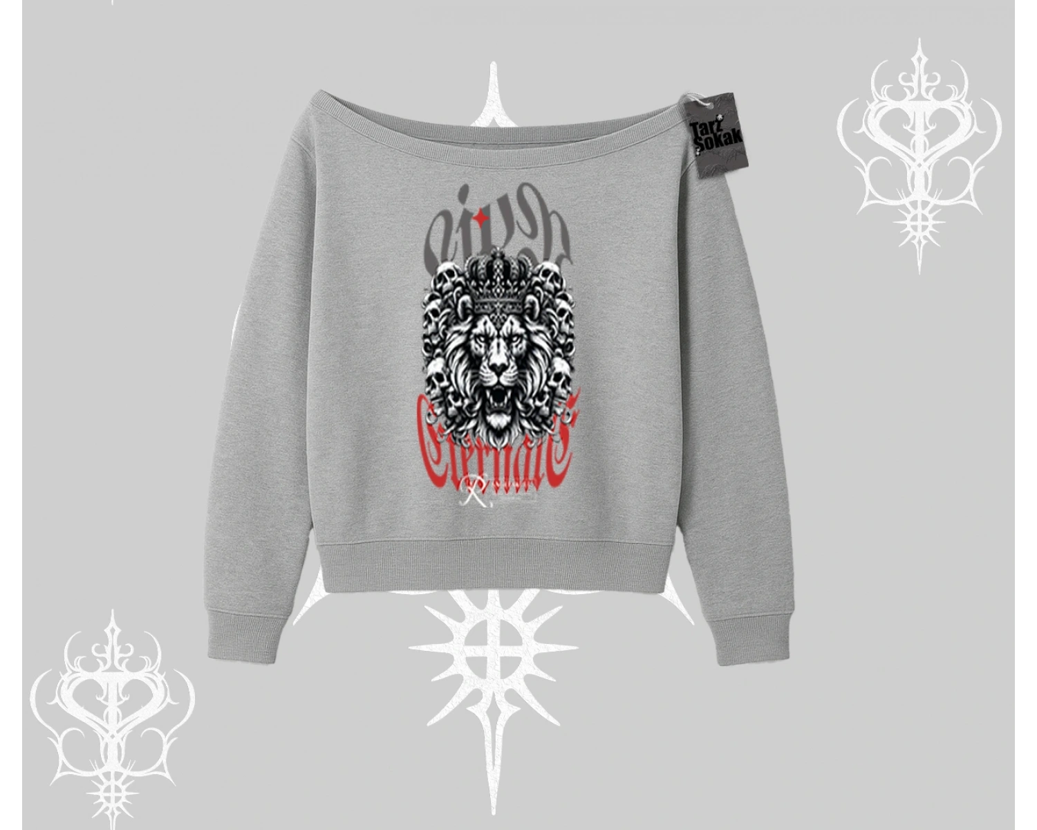Kayık Yaka Sweatshirt Crowned Lion Rock Authority Myth