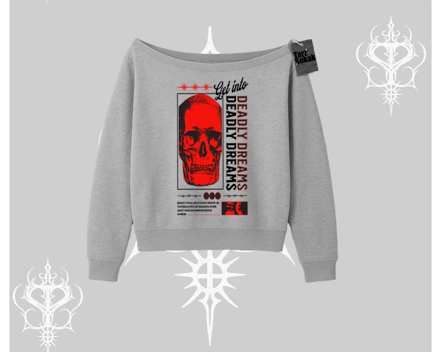 Kayık Yaka Sweatshirt Deadly Dreams Skull Redcore Street Manifest