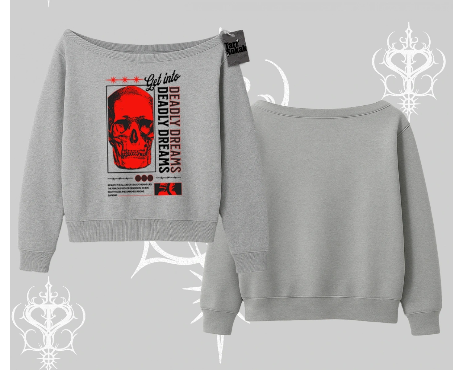 Kayık Yaka Sweatshirt Deadly Dreams Skull Redcore Street Manifest